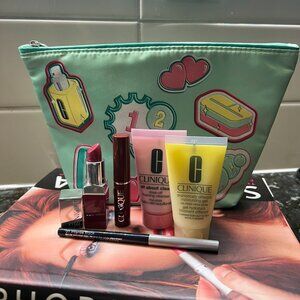 Clinique Skin care Make Up Travel Gift Set With Cosmetic Bag 6 Pcs NEW